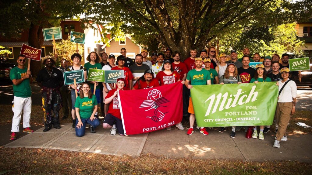 Portland DSA members and allies canvassing for Mitch Green