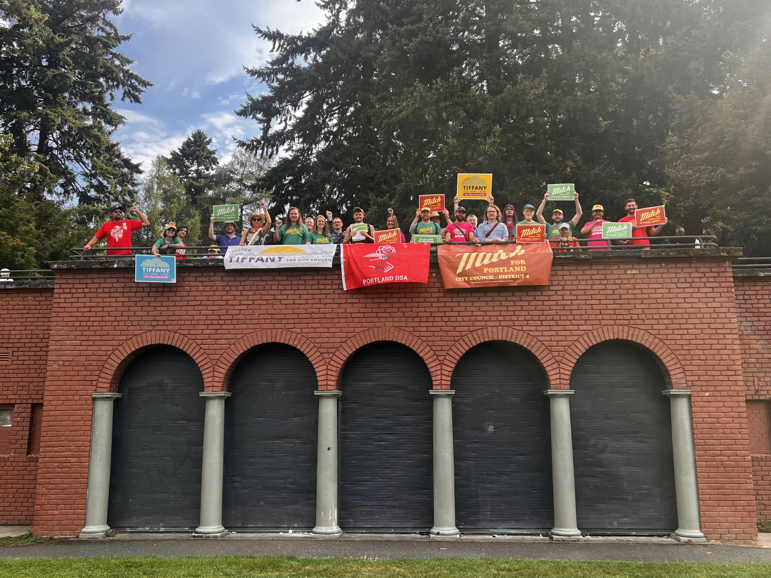 Portland DSA members and allies canvassing for Mitch Green and Tiffany Koyama-Lane