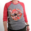 baseball-style t-shirt with steel cat design