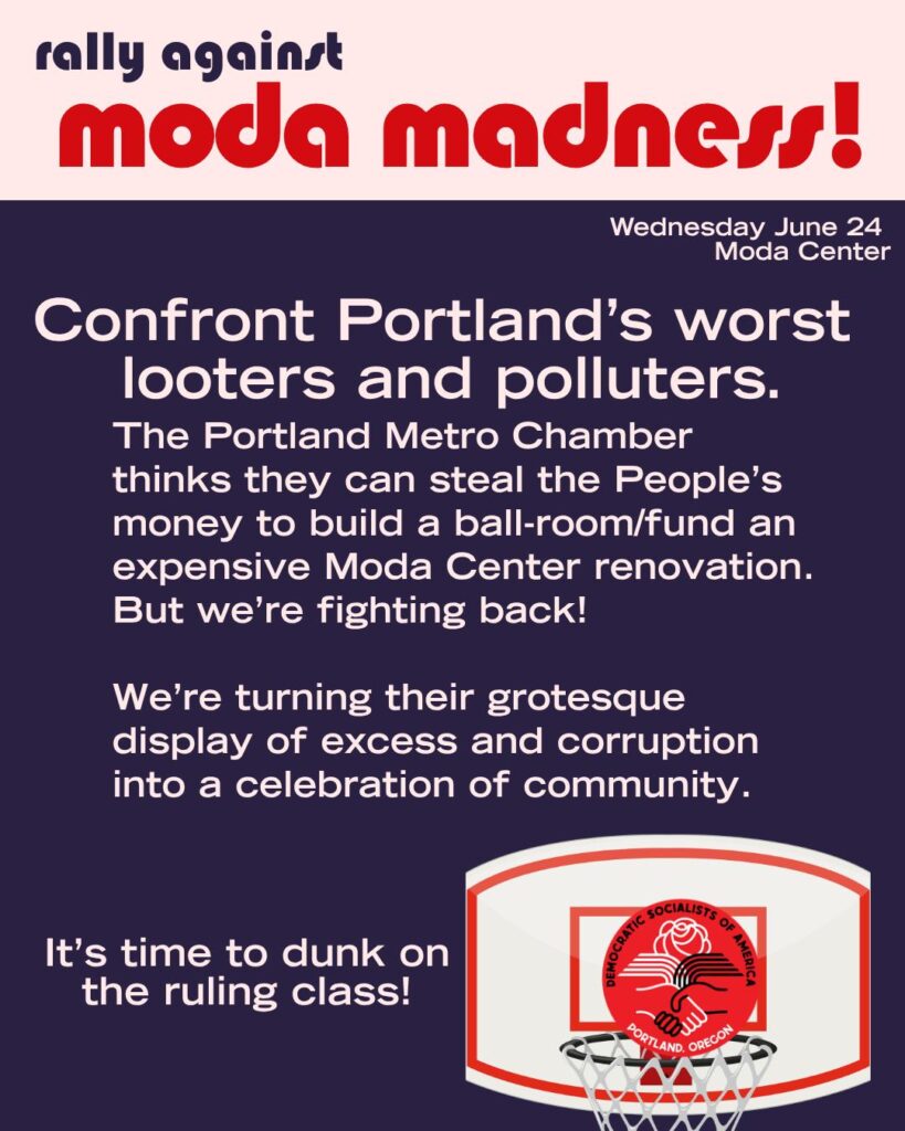 Rally Against Moda Madness flyer page 2: "Confront Portland's worst looters and polluters. We're turning their grotesque display of excess and corruption into a celebration of community."